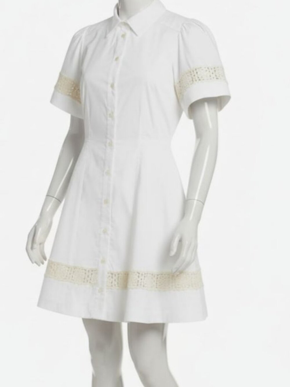 Tanya Taylor Women's White Corinne Cotton Crochet-Trim Mini Shirtdress Size 14